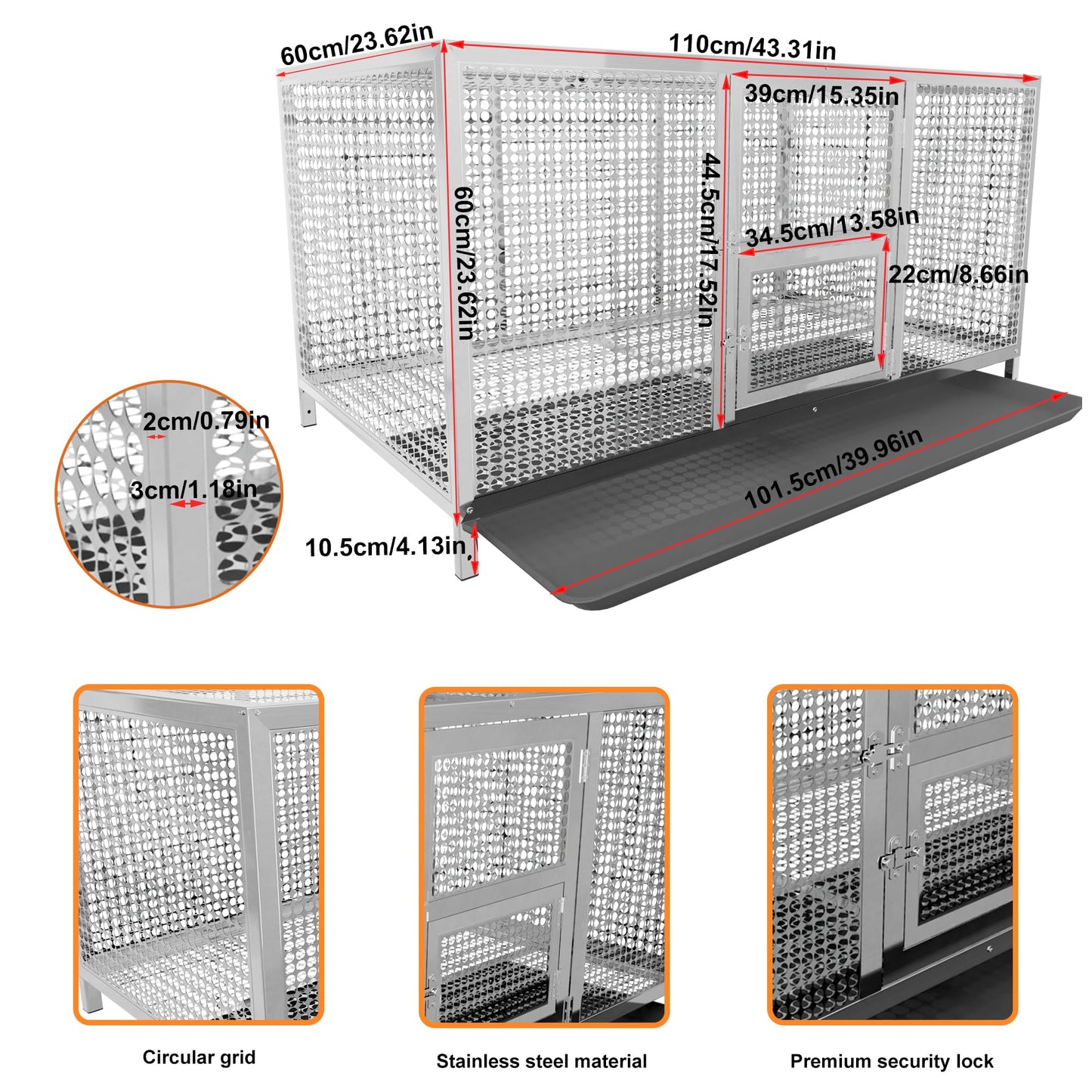 BingoPaw Outdoor Chicken Coop Cage: Heavy Duty Stainless Steel Chicken Coop Poultry Crate with Waterproof Cover - Indoor Pet Kennel with Feeding Door and Tray for Puppy Rabbits Duck Guinea Pig Cats