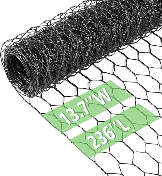 Chicken Wire 13.7 in x 236 in Poultry Wire Netting Hexagonal Galvanized Mesh Garden Fence Barrier for Pet Rabbit Chicken Fencing (PVC-Coated)