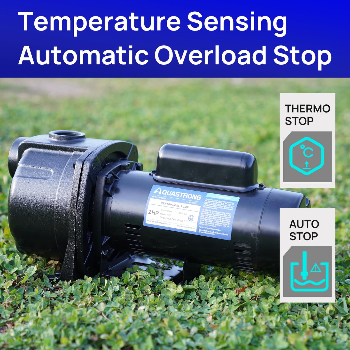 AQUASTRONG 2 HP Shallow Well Jet/Centrifugal Pump, 5200 GPH, 230V, Durable Cast Iron Booster Pump for Lawn Sprinkler, Garden Irrigation