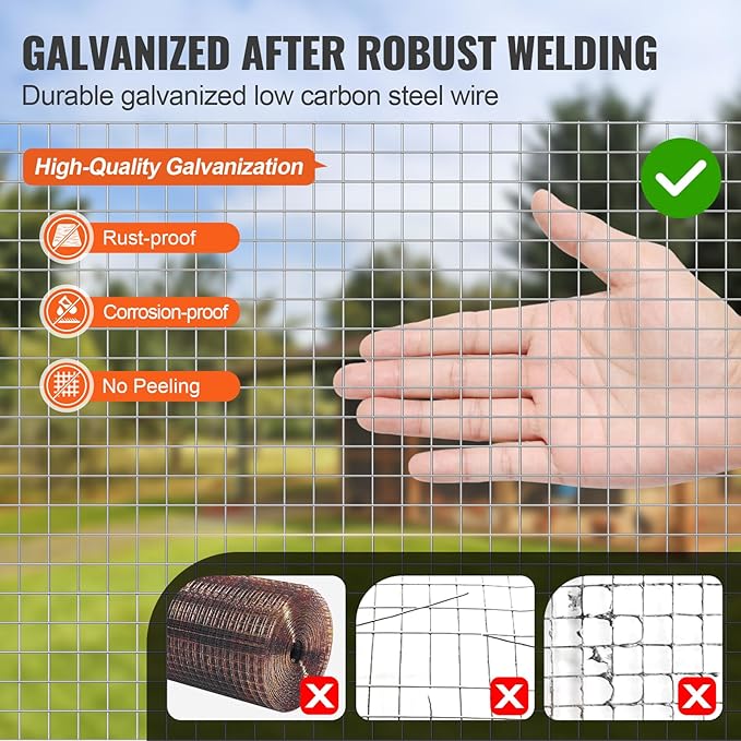 VEVOR Hardware Cloth, 1/2 inch 48in x 50 ft 19 Gauge, Hot Dipped Galvanized Wire Mesh Roll, Chicken Wire Fencing, Wire Mesh for Rabbit Cages, Garden, Small Rodents