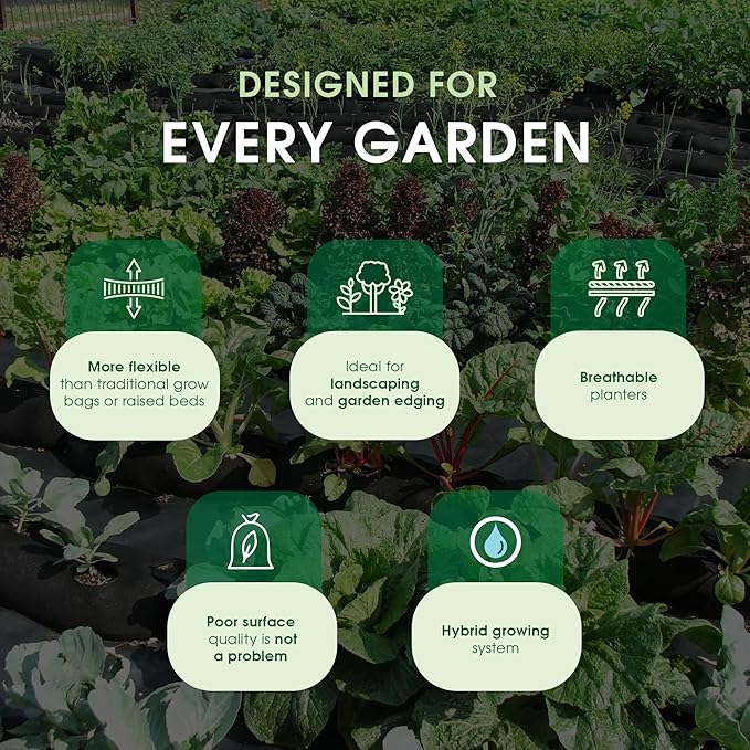 4x8 50ft Tubular Fabric Plant Pots with Full Drip Irrigation System - Heavy Duty Mesh for Optimal Airflow, Customizable up to 32 sqft Garden for Fruit, Vegetables and Flowers
