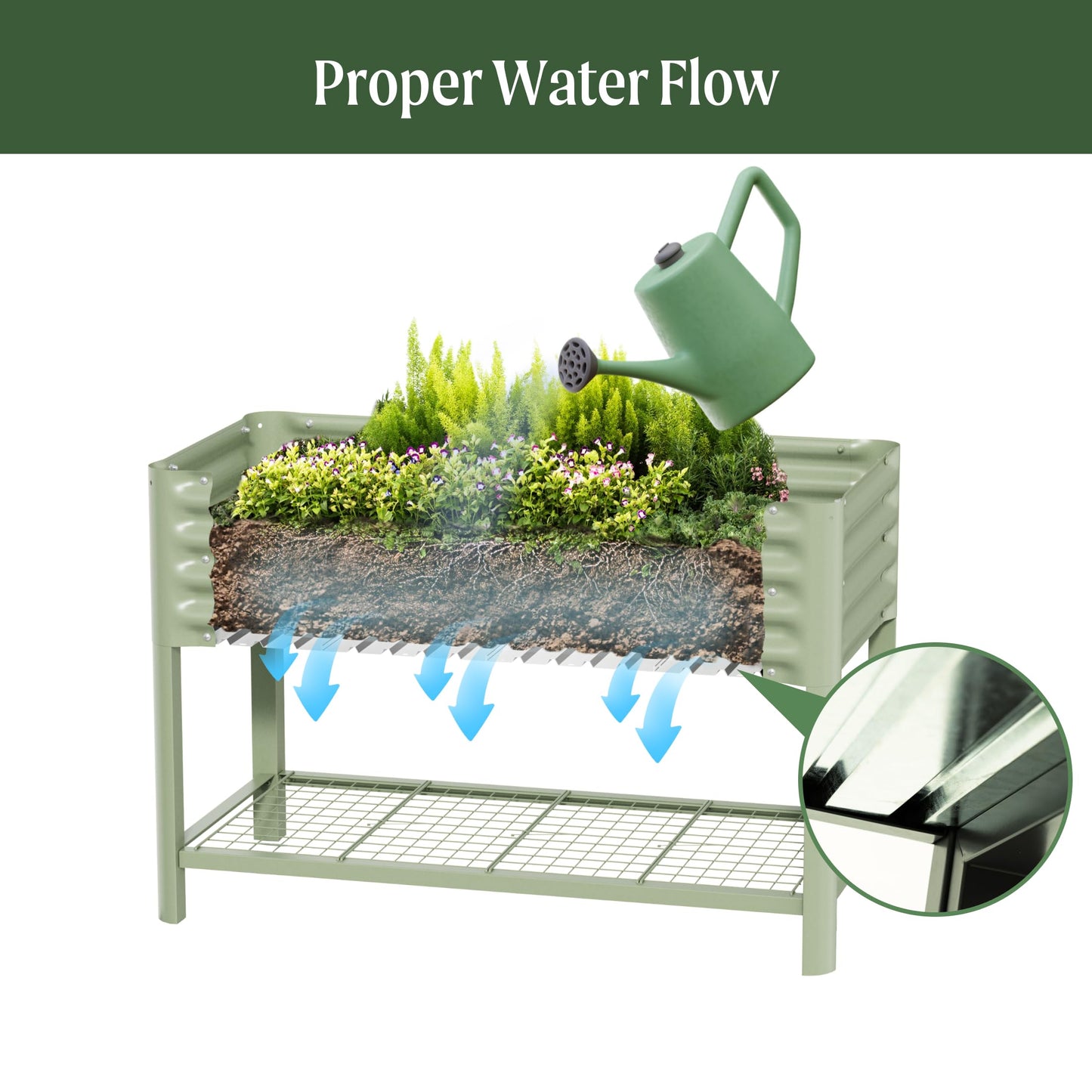 32" Elevated Raised Garden Bed & 2-Tiered Plant Stand Indoor with Grow Lights