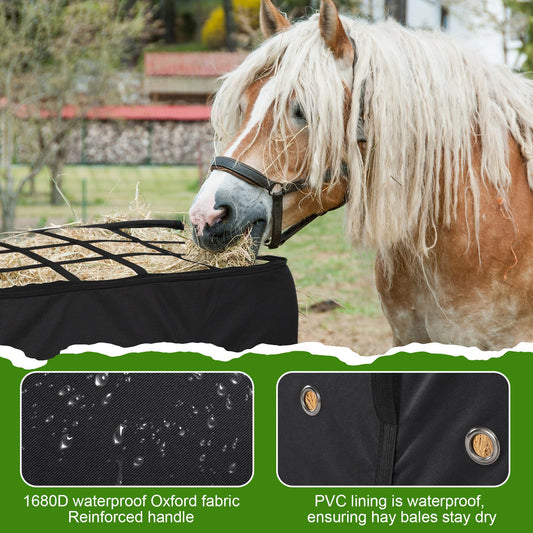 Aliceset Hay Bale Bag 44x18x22 Inch Extra Large Hay Bale Storage Bag Top Slow Feeder Belt Design, 1680D Oxford Cloth, Heavy Duty Tote Container for Horses, Goats, Sheep, Donkeys, Barn and Stable