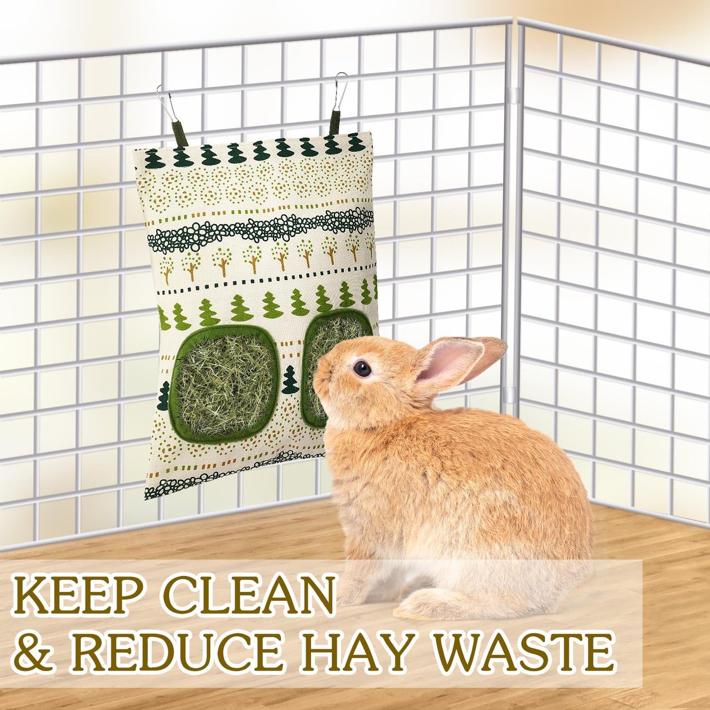 UPINS 3Pcs Hay Bag for Rabbits - 2-Hole Guinea Pig Hanging Hay Feeder for Rabbits, Chinchillas, Hamsters & Small Pets