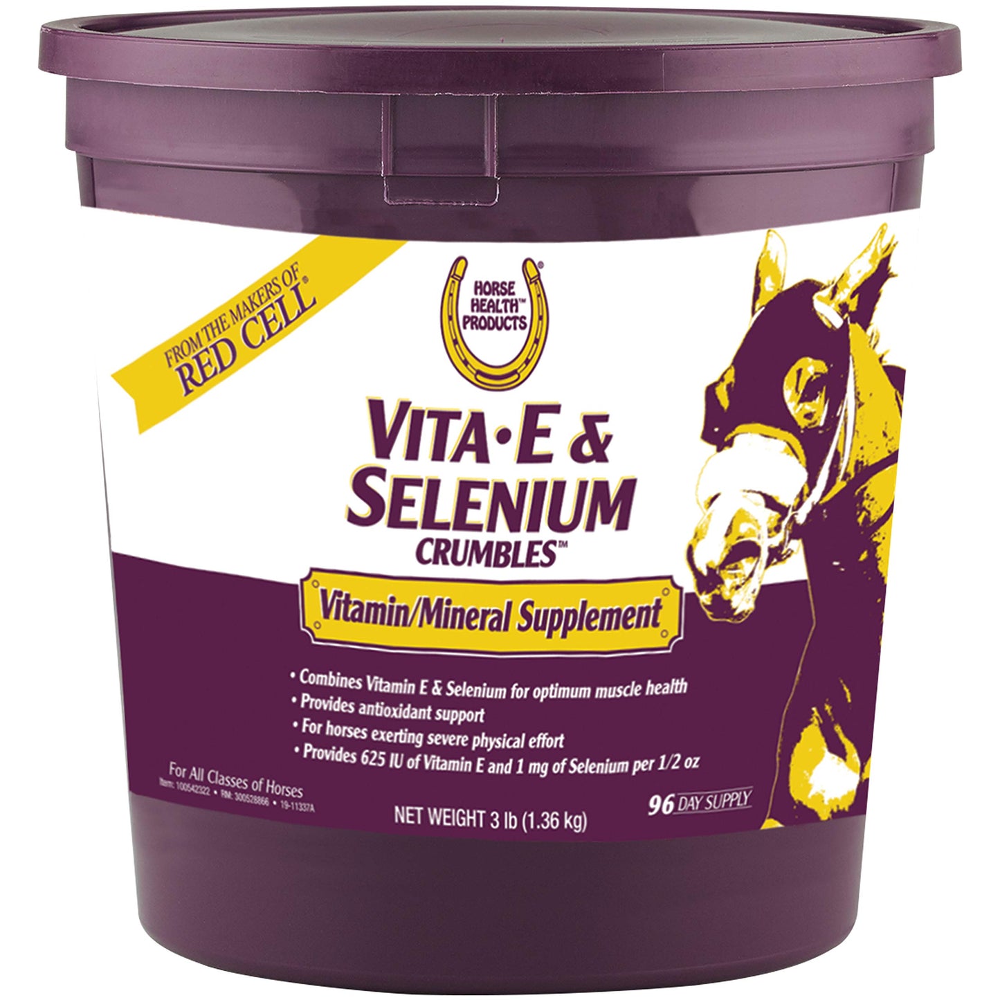 Horse Health Vita E & Selenium Crumbles Horse Vitamin Supplement, Supports Optimal Muscle Health & antioxidant Support, 3 lbs., 96 Day Supply