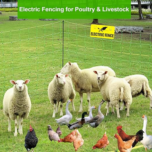 Electric Poultry Netting Fence, Portable Electric Fence for Poultry and Livestock Chicken Sheep Lambs Hogs Deer Dogs in Backyards Farms Ranches Homesteads and Gardens (49.6"x 164')