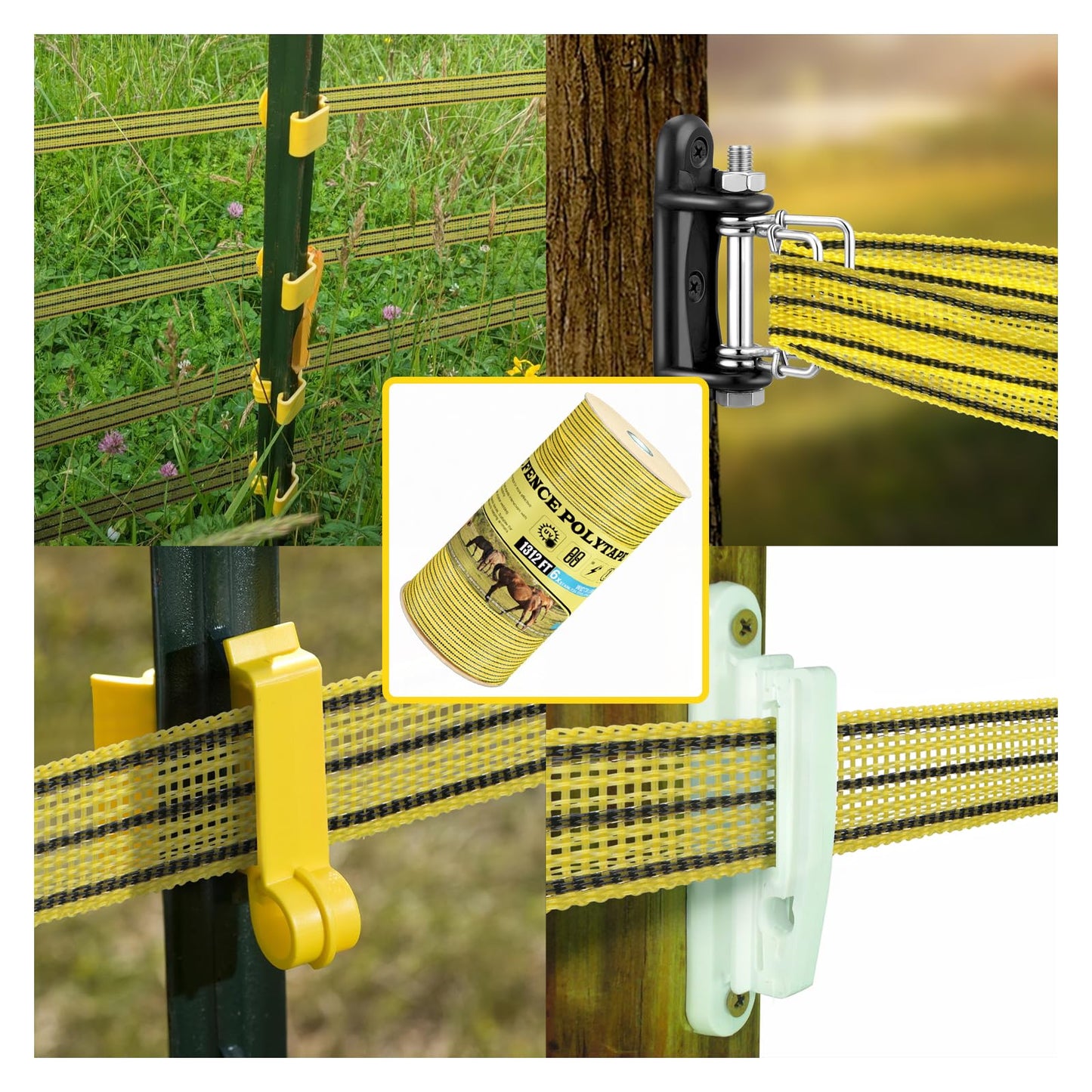 LIFENCE Electric Fence PolyTape Horse Fencing Tape 1312 Feet 400m, High Visibility 0.8 Inch 20mm Width, 6 Strong Stainless Steel Conductors, Yellow and Black, Equine Horse Livestock Electric Fencing