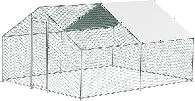 VEVOR Large Metal Chicken Coop, 9.8x13.1x6.5 ft Large Walk in Chicken Runs for Yard with Cover, Hen House Enclosure with Security Lock, Outdoor Duck Rabbit Cage Poultry Pen for Backyard, Farm, Yard