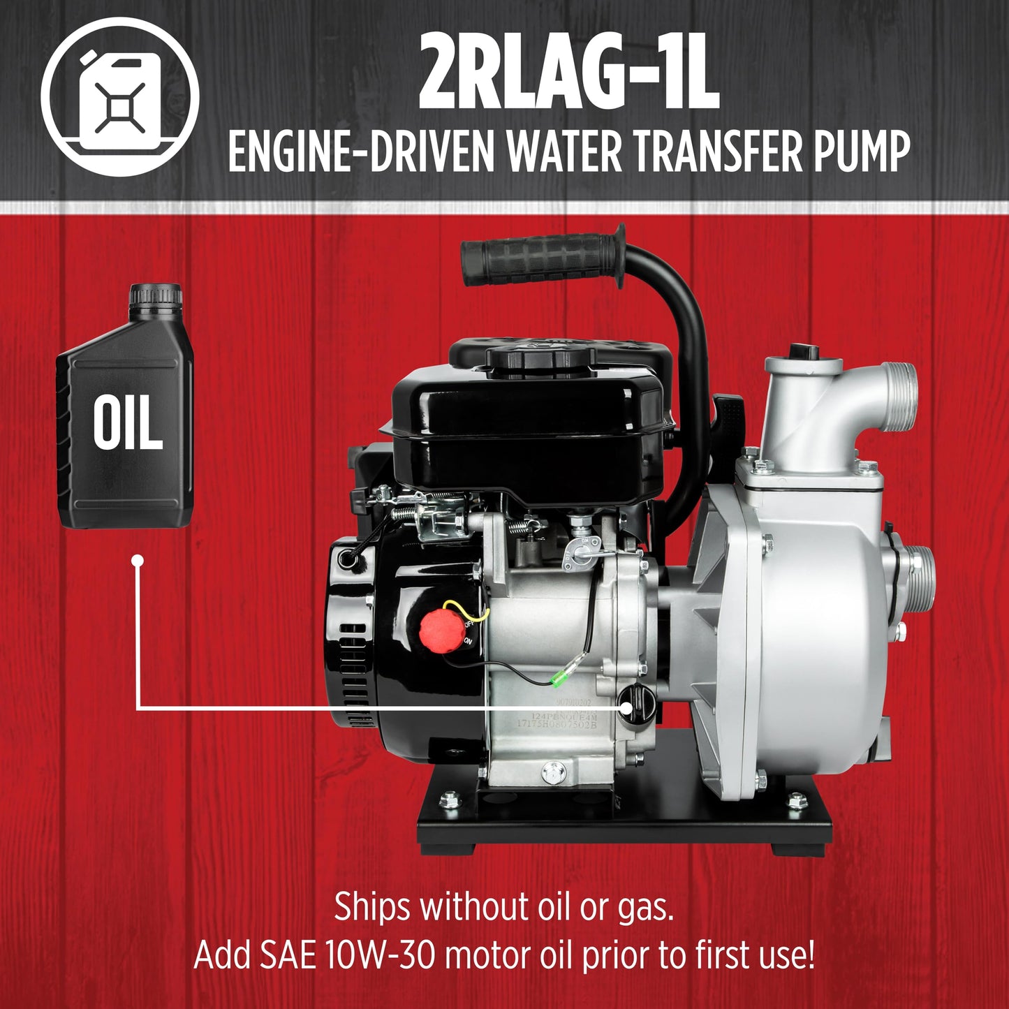 Red Lion 2RLAG-1L 79cc, 60 GPM OHV Engine Driven Aluminum Water Transfer Pump, 1.5-Inch MNPT Suction and Discharge, Black, 617031
