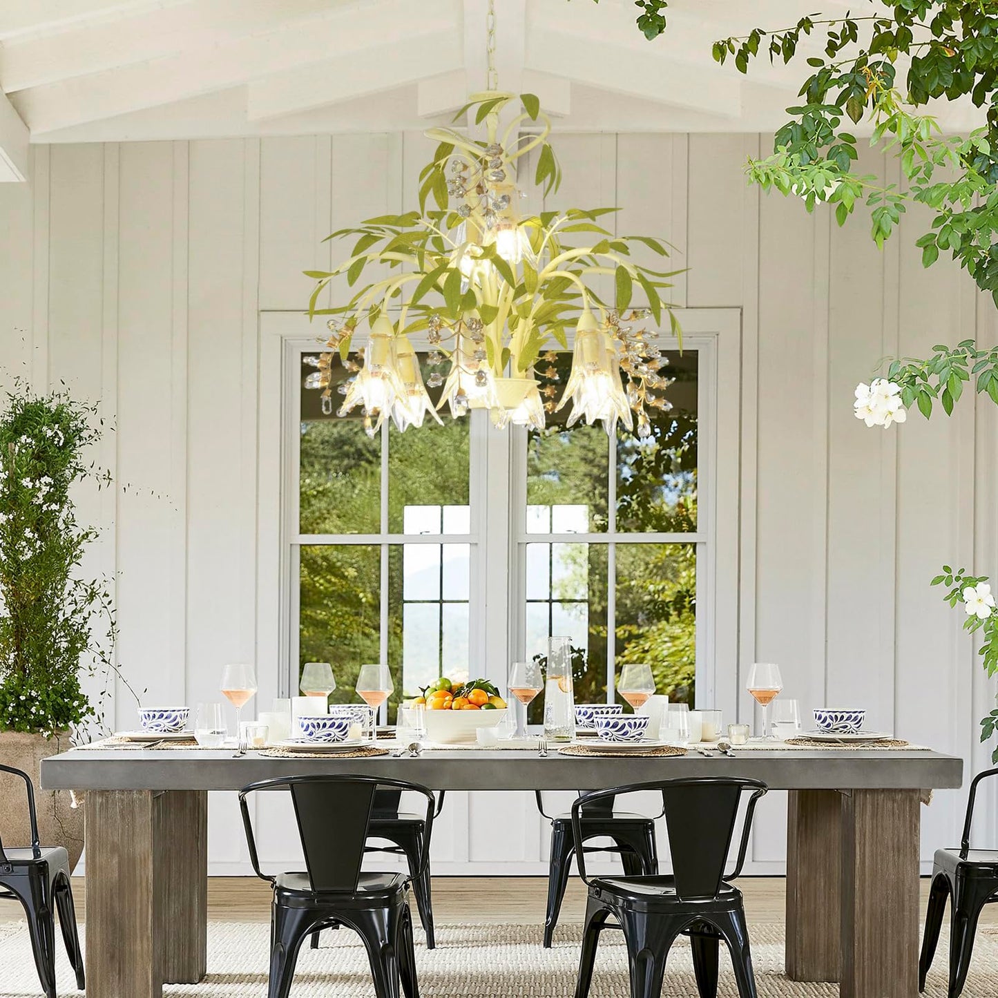 Crystal Chandeliers, Dining Room Pendant Light, Bedroom Floral Ceiling Light Fixtures, Tree Branch Rustic Outdoors Glass Pendant Lights, for Living Room, Farmhouse, Foyer, Kitchen, Entryway, E12 Base