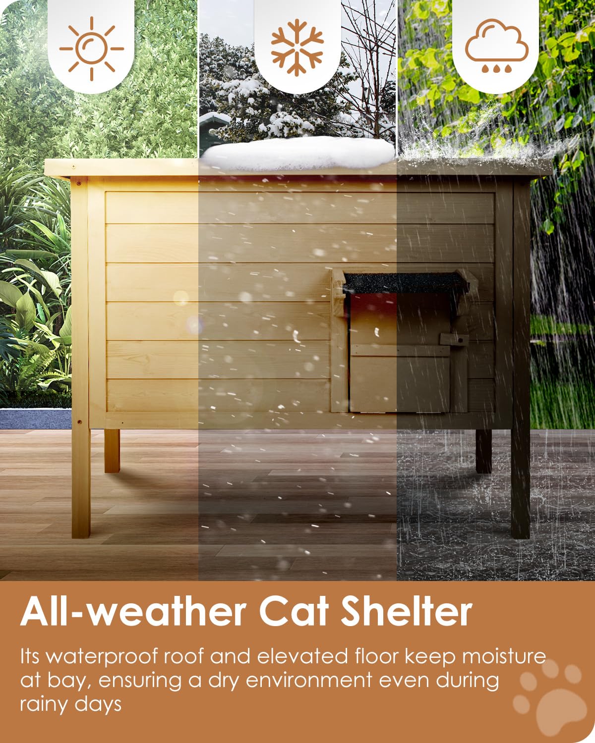Ivy&Lane Outdoor-Cat-House | Insulated-Feral-Cat-Shelter | Weatherproof | for Winter | Foam & Wood | Large | for Multiple Cats | Fold-up Stair | Acrylic Window | Brown
