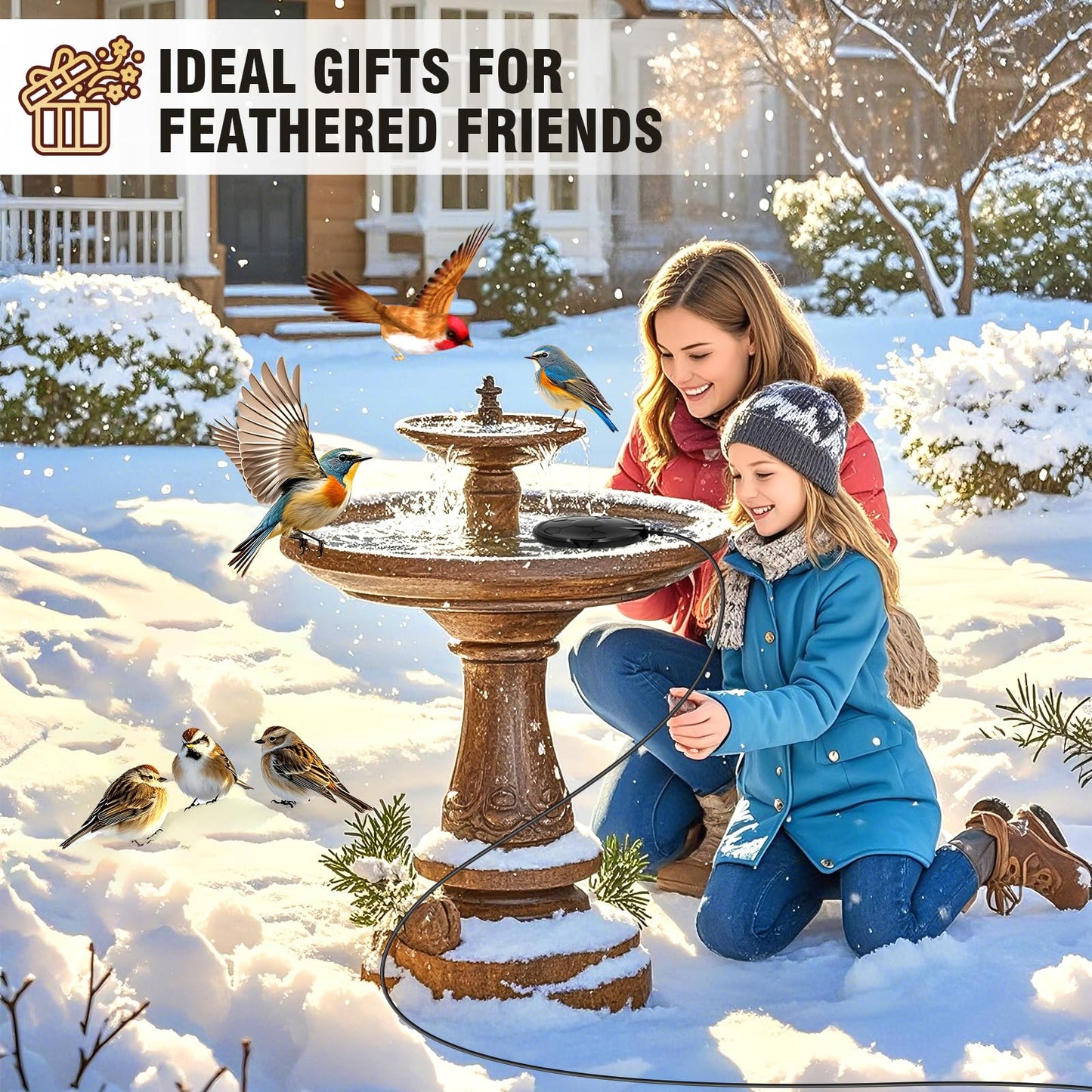 Bird Bath Heater for Outdoors in Winter, 120W Birdbath Heaters for Outdoor Bird Bath Deicer Pond De-icer with Thermostatically Control, Heated Bird Bath Water Heater for Bird Chicken Livestock (Black)