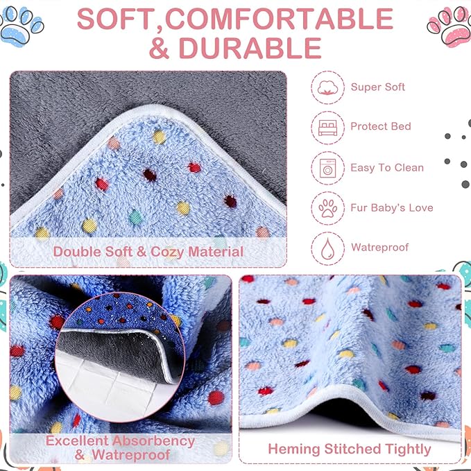 Reginary 4 Pcs Waterproof Guinea Pig Blankets Washable Small Animal Fleece Bedding Absorbent Guinea Pig Cage Liners Reusable Pet Pee Pad Sleep Mat for Hamster Ferret(Colorful Dot,24 x 47 Inch)