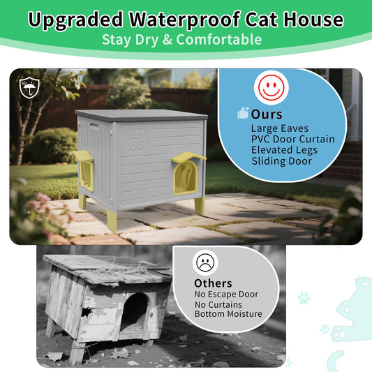 Rockever Plastic Outdoor Cat House, Waterproof Cat House for Outdoor Cats with Escape Door, Sturdy Feral Cat House Outdoor Indoor, Spacious and Clean Easily (Grey)