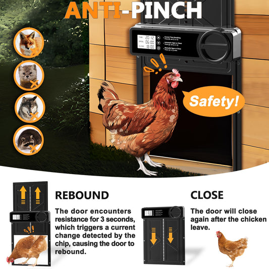 INNOLAND Automatic Chicken Coop Door - Large with Manual & Timer Mode, Automatic Chicken Door | Aluminum Alloy | Anti-Pinch | Large Programmable LCD Screen, Chicken Coop Door with Low Battery Warning