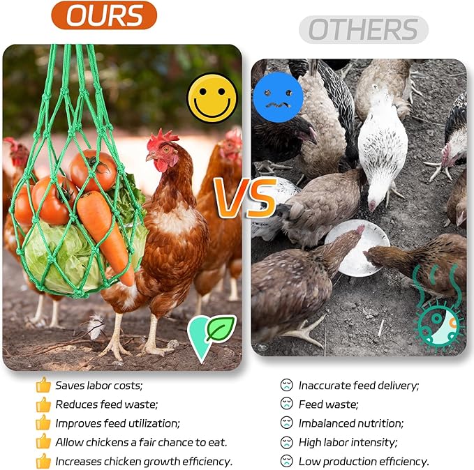 3PCS Chicken Vegetable Hanging Feeder, Chicken Vegetable and Fruit String Bag, Chicken Toys for Coop, Chicken Cabbage Feeder, Hanging Chicken Feeder with Hook for Hens Goose Duck (3PCS Green)