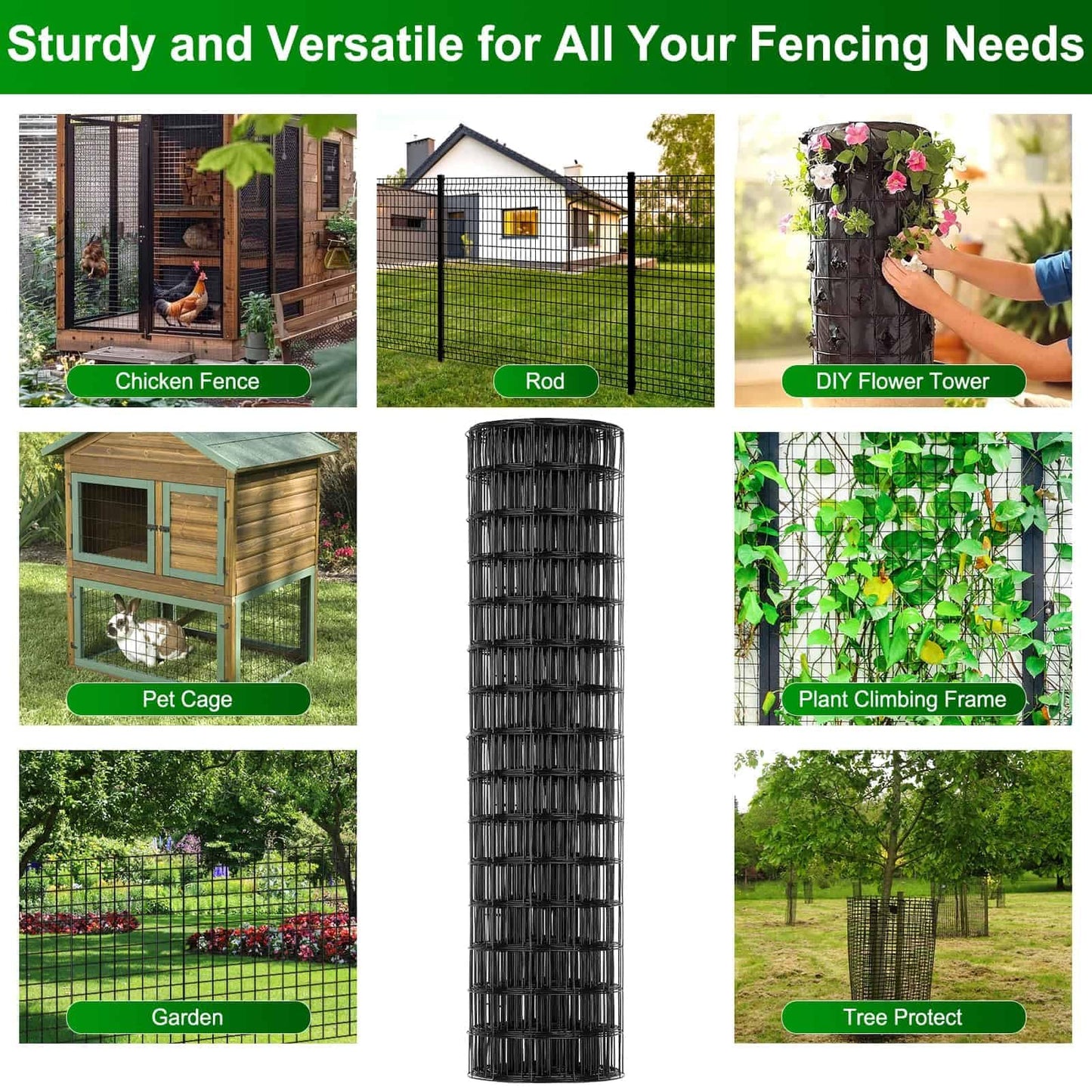 Black PVC Coated Welded Wire Fence 36 Inch x 59 Foot, 2.4" x 2.4" 15GA Garden Wire Fenceing Vinyl Coated Metal Wire Mesh Roll for Yard Vegetable Plant Protection Outdoor Dogs Chicken Poultry Netting