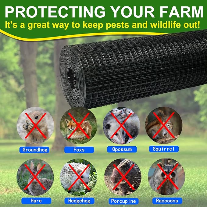 Black Hardware Cloth 1/2inx36inx100ft, 19GA, Chicken Wire Fencing Roll, Black Chicken Wire Mesh, Vinyl PVC Coated Welded Wire Mesh for Chicken Coop Barrier, Rabbit Snake Poultry Fences
