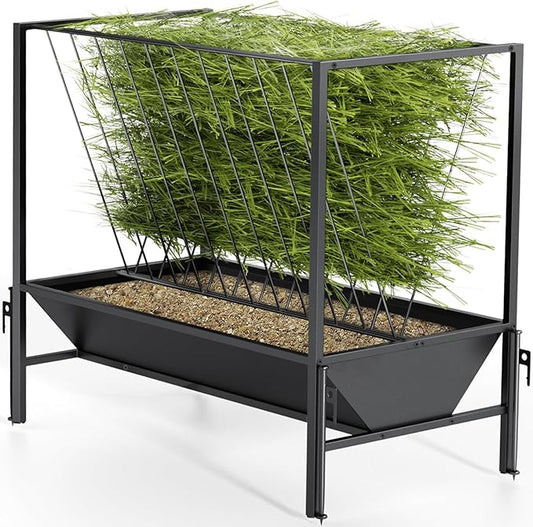 Heavy Duty Hay Feeder for Goats – 45 Gallon Feeder with 24 Gallon Grain Tray for Horses, Calves, and Livestock – Durable Goat Feeder for Farm Use