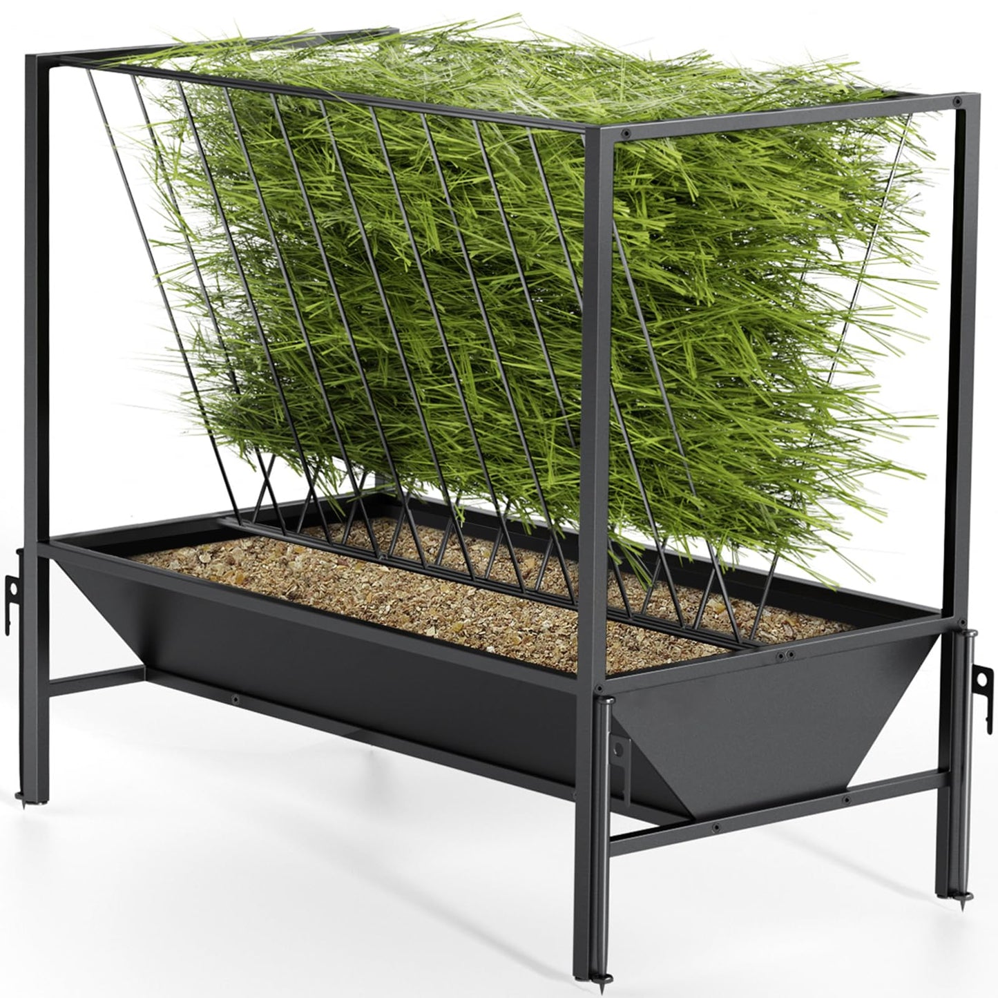 Heavy Duty Hay Feeder for Goats – 45 Gallon Feeder with 24 Gallon Grain Tray for Horses, Calves, and Livestock – Durable Goat Feeder for Farm Use