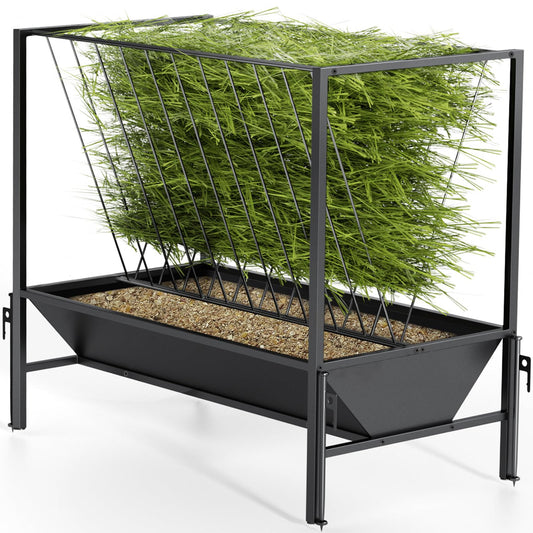 Heavy Duty Hay Feeder for Goats – 45 Gallon Feeder with 24 Gallon Grain Tray for Horses, Calves, and Livestock – Durable Goat Feeder for Farm Use