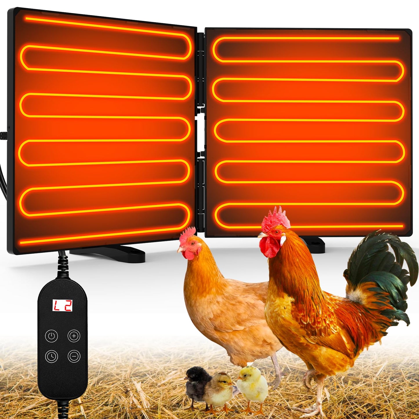 Chicken Coop Heater for Winter, Adjustable Temperature and Time Setting Chicken Heater for Inside Coop, 220W Radiant Heat Large Size Waterproof Chicken Coop Warmer for Outdoor Pet, 22.5'' X 11.2''