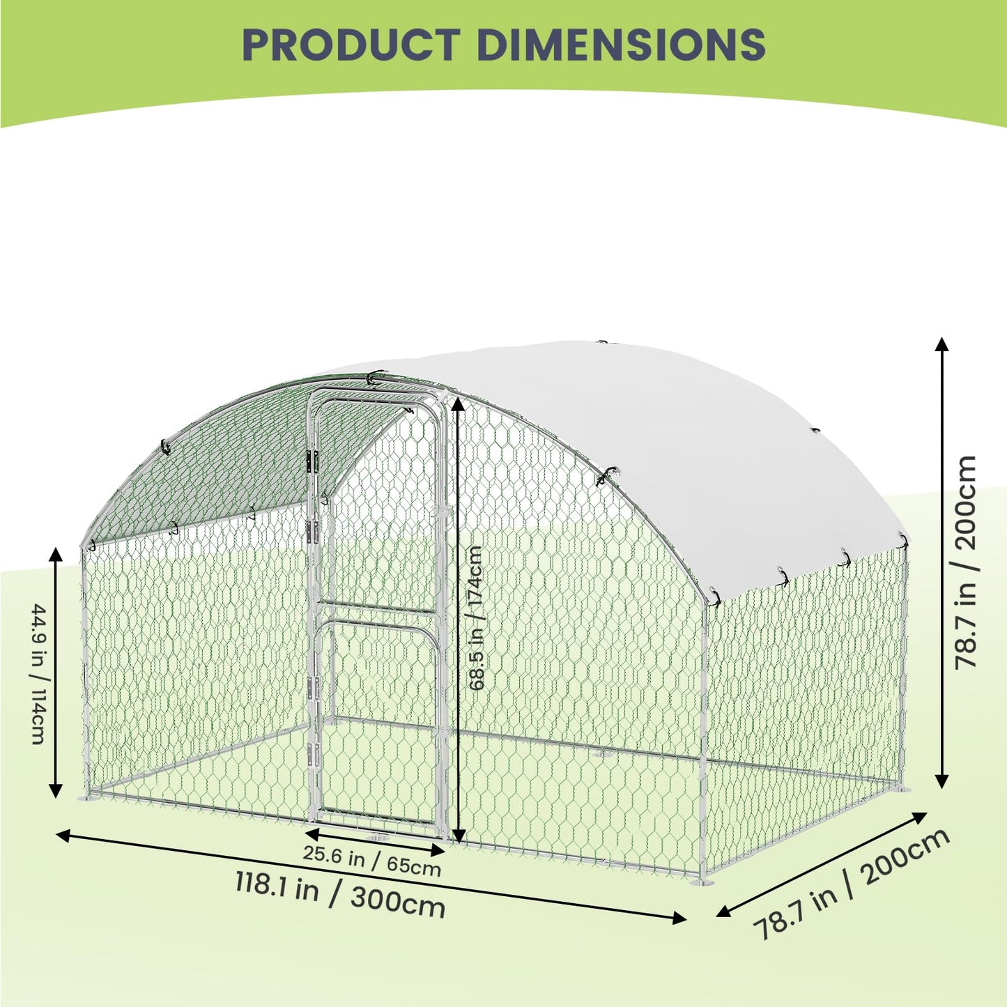 Large Metal Chicken Coop, Dome Shape Chicken Coop with Double Door, Chicken Run with Waterproof and Anti-UV Cover, Large Chicken Pen for Outdoor Farm Yard (6.5'L x 9.8'W x 6.6'H)