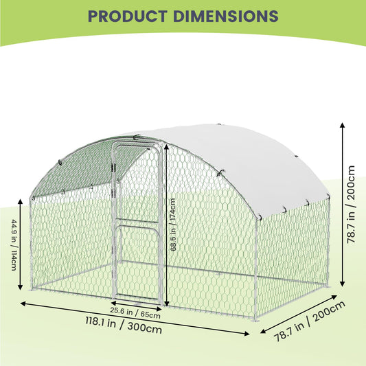 Large Metal Chicken Coop, Dome Shape Chicken Coop with Double Door, Chicken Run with Waterproof and Anti-UV Cover, Large Chicken Pen for Outdoor Farm Yard (6.5'L x 9.8'W x 6.6'H)