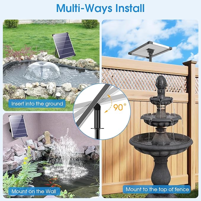 POPOSOAP Solar Water Fountain Pump, 12W Solar Water Pump with Dry Run, Solar Powered Water Pump with Clear Tubing & 17Ft Cord Length for Ponds, Fish Tank, Garden, Waterfall, Hydroponics