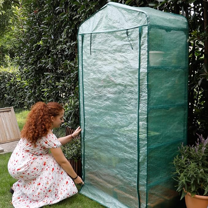 Worth Garden 50% Extra Wide Mini Greenhouse 5 Tier Portable Plant Green House 40in Wide -Sturdy Gardening Shelves with PE Cover & Roll-Up Zipper Door - Indoor & Outdoor Use - 19″W. x 40″L. x75″H.