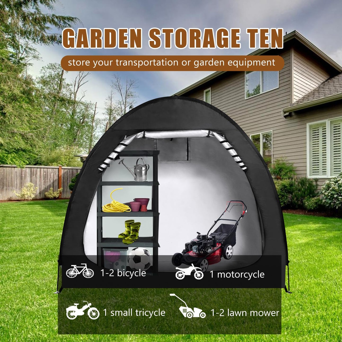 AXABING Outdoor Bike Storage Shed Tent, Portable Bicycle Motorcycle Storage Shed with Spare Pole and Rain strip for 2 Bikes, PU4000 Waterproof Silver Coated Oxford Bike Cover, Foldable Bicycle Shelter