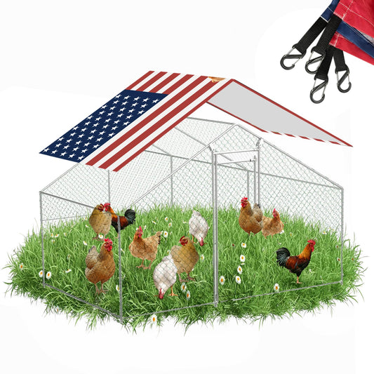 BUAEL 1 Pcs Outdoor Metal Chicken Coop Cover with Sun Resistance Fence Chicken Cages Cover for Outdoor Large Walk in Chicken Run Pen, 10.5 x 5 ft (American Flag（red）)