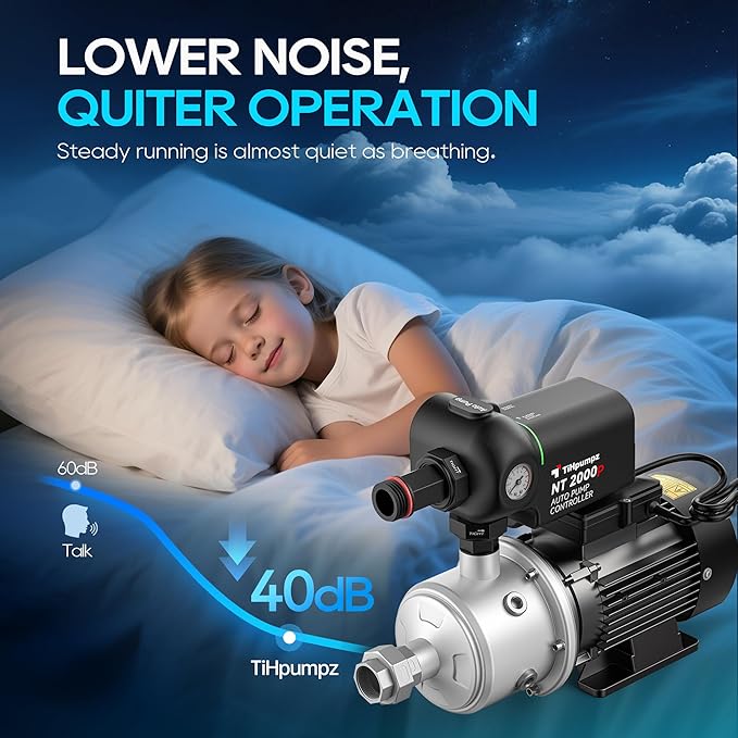 Auto Water Pressure Booster Pump for Home. Multi-stage Centrifugal, High Pressure, Low Noise. 110VAC/60HZ, 2/3HP, 1HP, 1.5HP for Whole House, Residential Underground or Surface Water (CHB2-3)