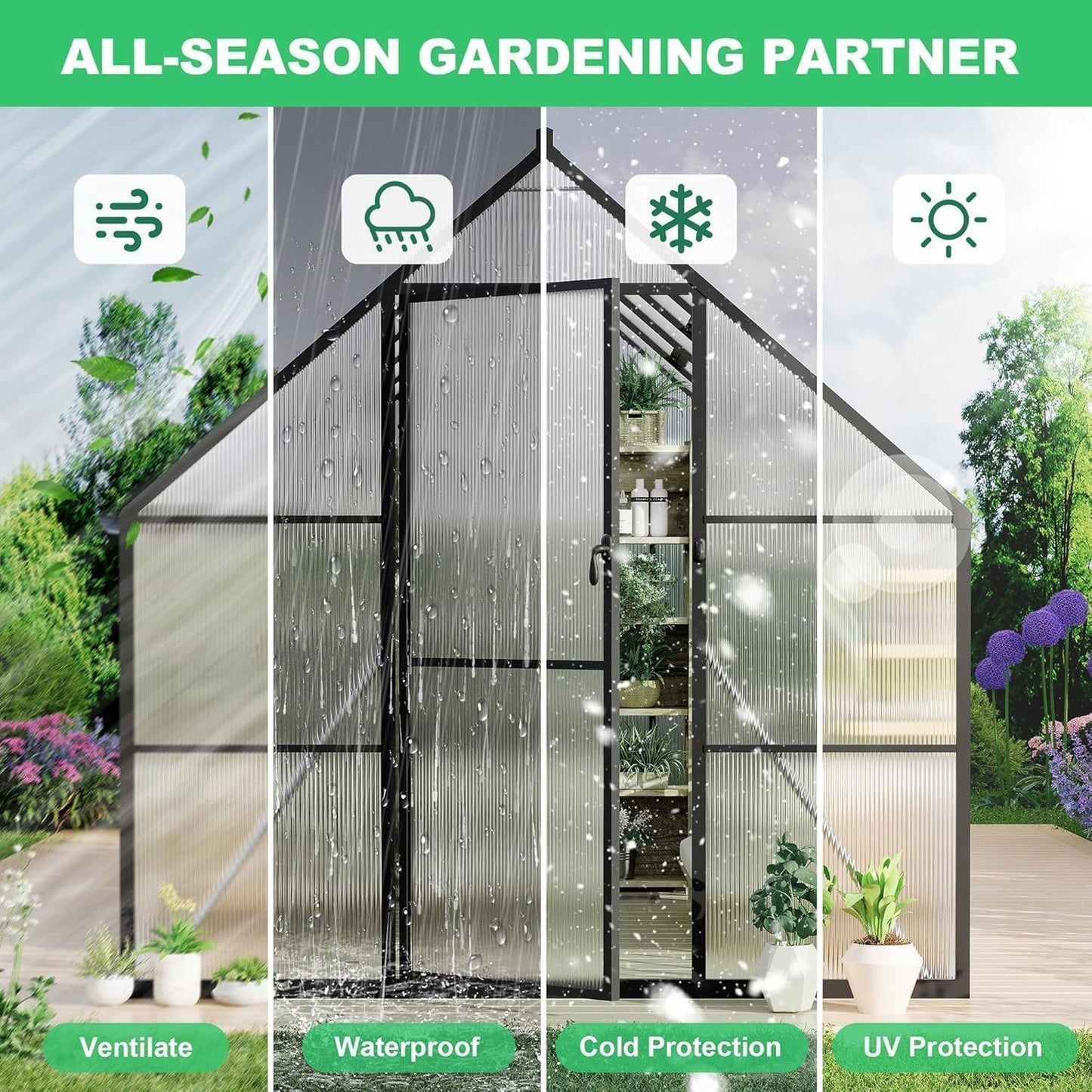 EcoSummer 8x16 FT Greenhouse for Outdoors, Aluminum-Framed Heavy Duty Polycarbonate Greenhouses with Roof Vent and Quick Setup Structure, Large Enhanced Green House Kit for Garden Yard