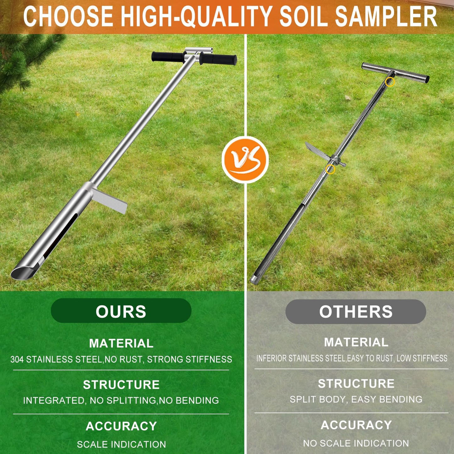 LAKAGO HOMIER 40"(1 Meter) Soil Sampler Probe 304 Stainless Steel with Ejector and Foot Pedal