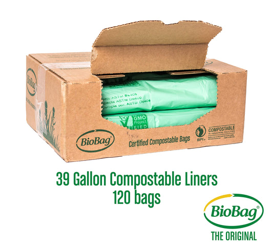 BioBag (USA) The Original Compostable Bag, 39 Gallon, 120 Count, 100% Certified Compostable Trash Bag Liners for Food Waste, Extra Strong and Durable, Trash Bag