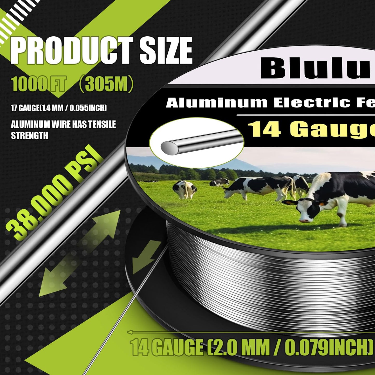 Blulu 14 Gauge Aluminum Electric Fence Wire 1000 ft Aluminum Garden Electric Fence Magnesium Alloy Chicken Wire, High Conductivity and Durability