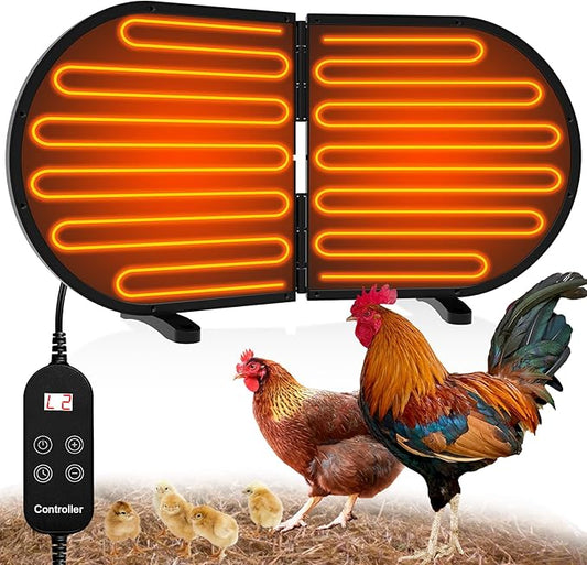 Large Chicken Coop Heater for Winter with Adjustable Thermostat & Timer, 240 Watts Foldable Waterproof Radiant Chicks Heaters for Coop with 2 Heating Plates for Chick Kitten Puppy Pets Animals