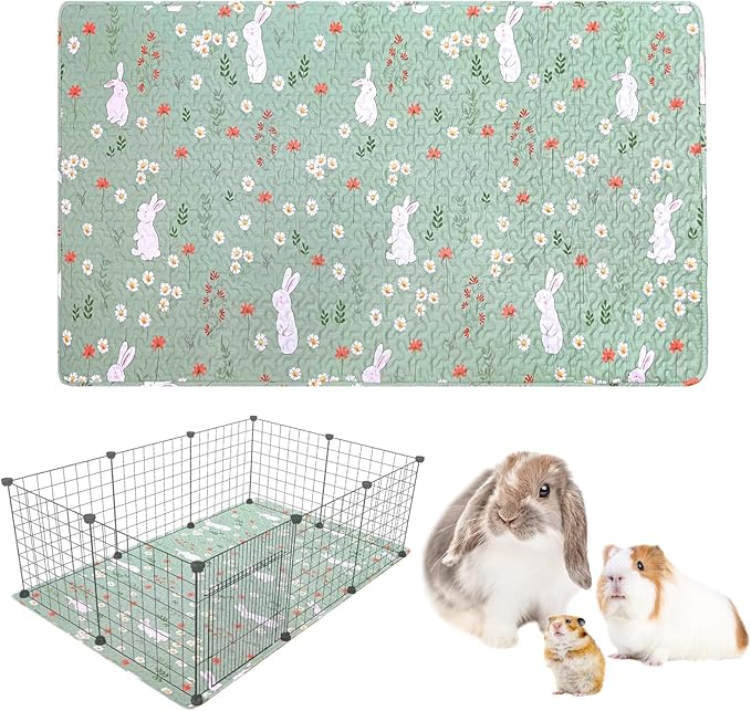 kathson 59" L x 27.5" W Rabbit Cage Liners Washable Rabbit Floor Mat Reusable Bunny Rug Super Absorbent Guinea Pig Carpet Anti-Slip for Hamsters Ferrets Hedgehog Chinchilla All Small Animals