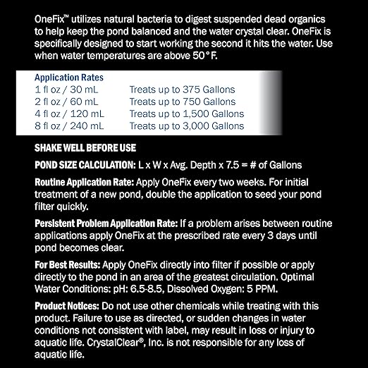 CrystalClear OneFix Beneficial Bio Clarifier Treatment for Clear Water Gardens, Small Outdoor Ponds & Fountains, Koi Fish, Plant & Pet Safe, 1 Gallon
