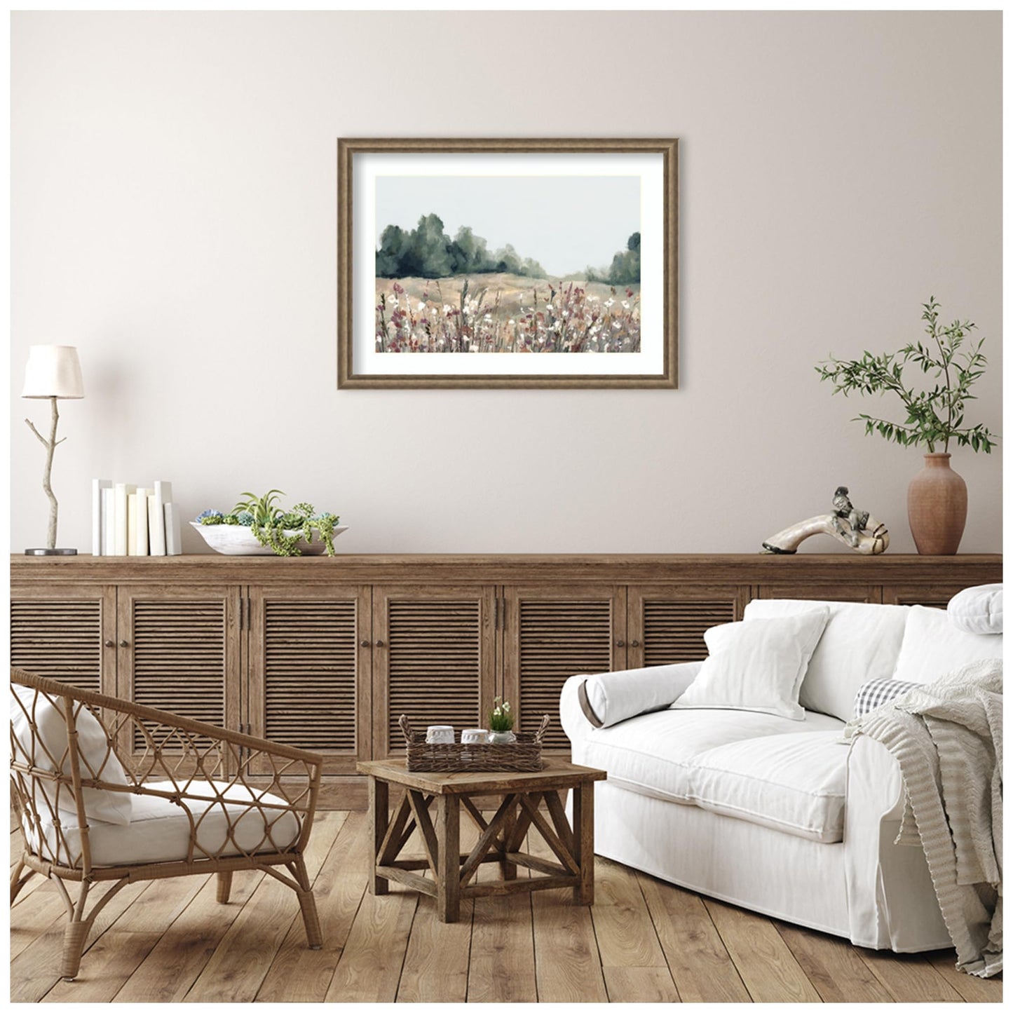 Amanti Art Framed Wall Art Print 32x43 Muted Meadows by Hannah Dawson, Landscapes Wall Art, Rustic Farmhouse Decor, X-Large Poster Painting Artwork for Living Room, Bedroom, Bathroom, Kitchen, Office