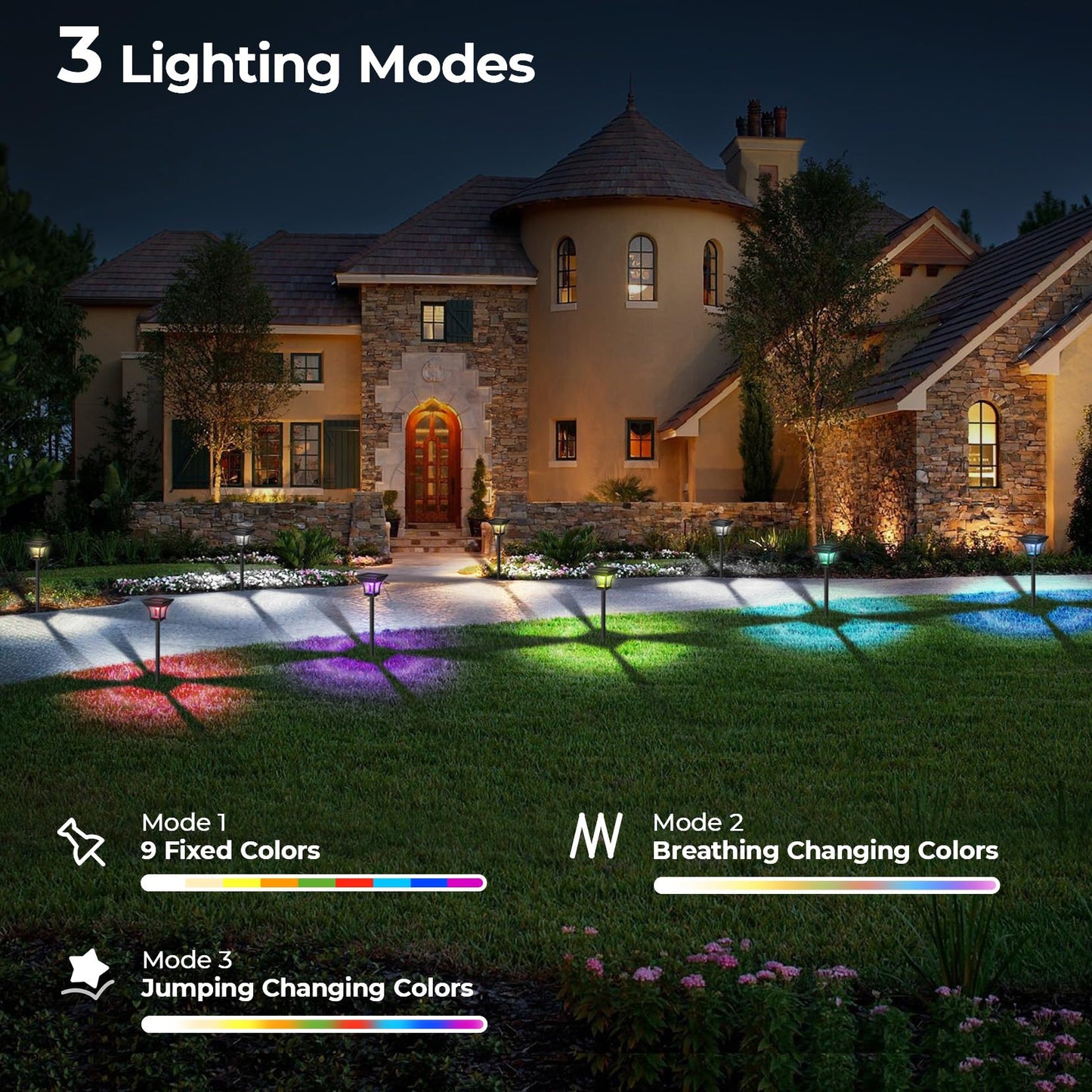 CINOTON UFO High Bay Light and Solar Pathway Light RGBCW 8 Pack