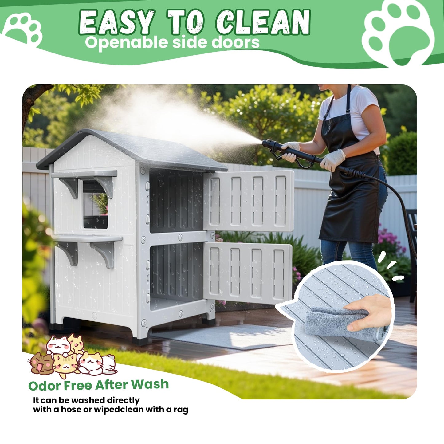 Insulated Outdoor Cat Houses - Waterproof 2 Story Cat House for Outside with Escape Door for Winter，Elevated Outdoor Cat House for Feral Stray Barn Cat Kitty