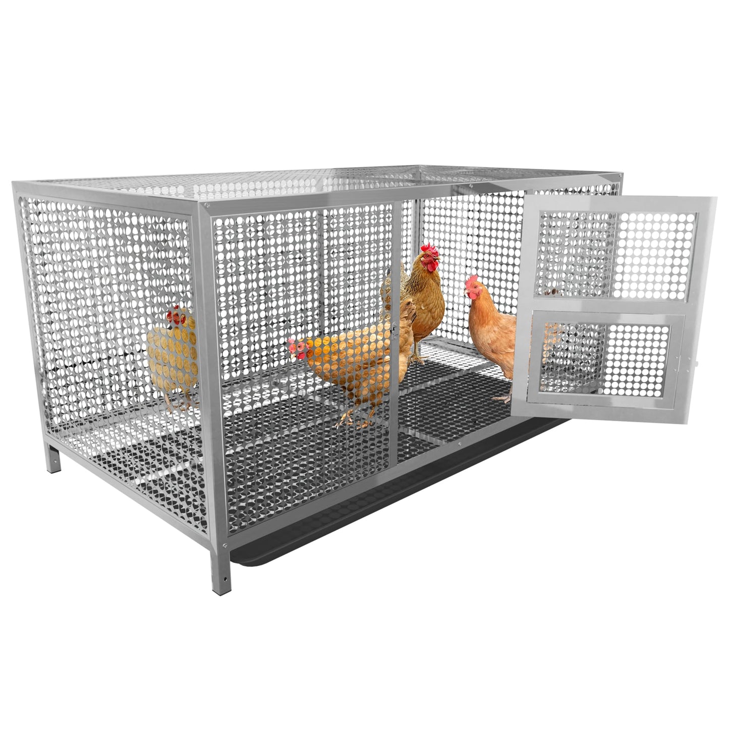 BingoPaw Outdoor Chicken Coop Cage: Heavy Duty Stainless Steel Chicken Coop Poultry Crate with Waterproof Cover - Indoor Pet Kennel with Feeding Door and Tray for Puppy Rabbits Duck Guinea Pig Cats