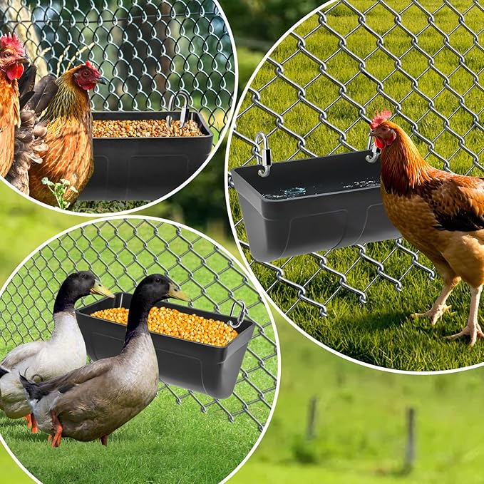 Chicken Goat Feeder Waterer Trough, No Waste Hanging Poultry Feeder Fence Accessories, Feed & Water Feeding Container Bucket for Coop Hens Duck Goose Horse Deer Sheep Piglets Livestock Supplies (3PCS)