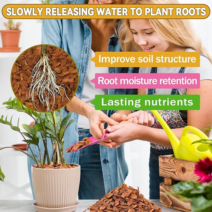Zeedix 6 Pack Coco Husk Chips for Plants, 100% Organic Coconut Chips Mulch with Low EC & PH Balance, All Purpose for Indoor Plant Flowers Herbs Vegetables, Reptiles Terrarium Tanks Substrate(6.6LB)