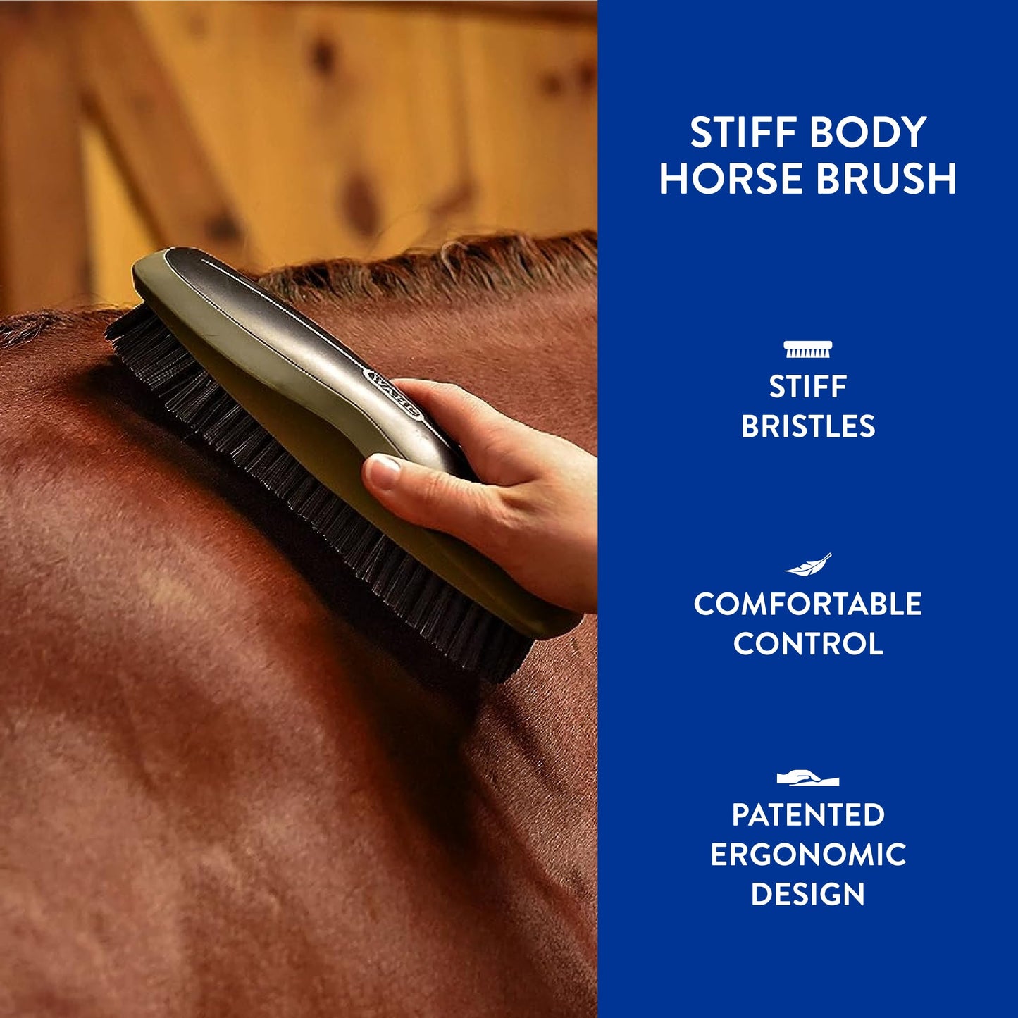 Wahl Professional Animal Equine Grooming Stiff Body Horse Brush, Black (#858705)