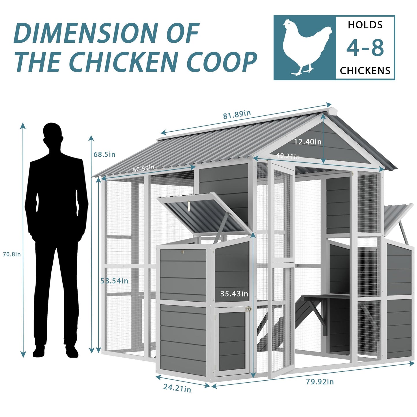 YOPTO Chicken Coop for 10 Chickens,Extra Large Wooden Chicken House Outdoor Nest Box Hen Houses with 2 Chicken Nesting Boxes,Poultry Pet Hutch w/Walk in Desgin,Ramp and Run,Waterproof Roof