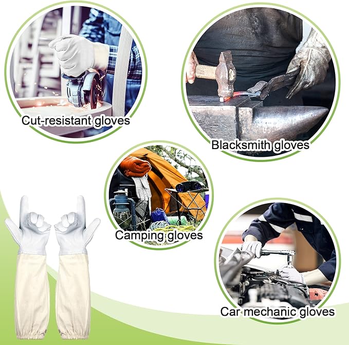ANPHSIN 2 pairs Long Goatskin Beekeeping Gloves for Beekeepers - Protected Leather Gloves, Beekeeping Supplies, White/Yellow