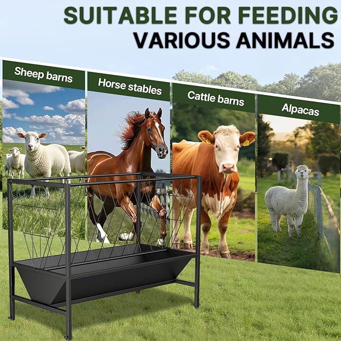 Heavy Duty Hay Feeder for Goats – 45 Gallon Feeder with 24 Gallon Grain Tray for Horses, Calves, and Livestock – Durable Goat Feeder for Farm Use (Closed)